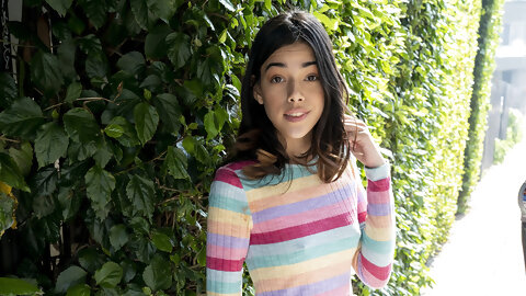 Beautiful teen Harmony Wonder displays her cute tits & flashes her coochie