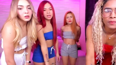 Playwhitus 69  cute latina blonde get fucked with color rainbow strap on in front of friends